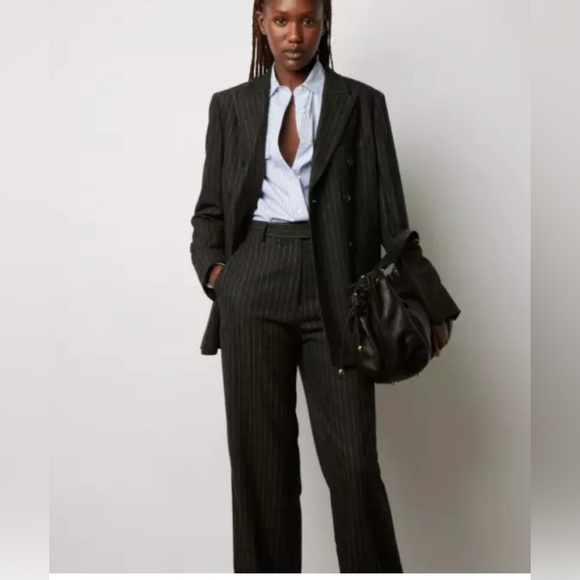 Gerard Darel Gray Striped Ewan Double Breasted Flannel Blazer Jacket 36 nwt - Picture 1 of 6